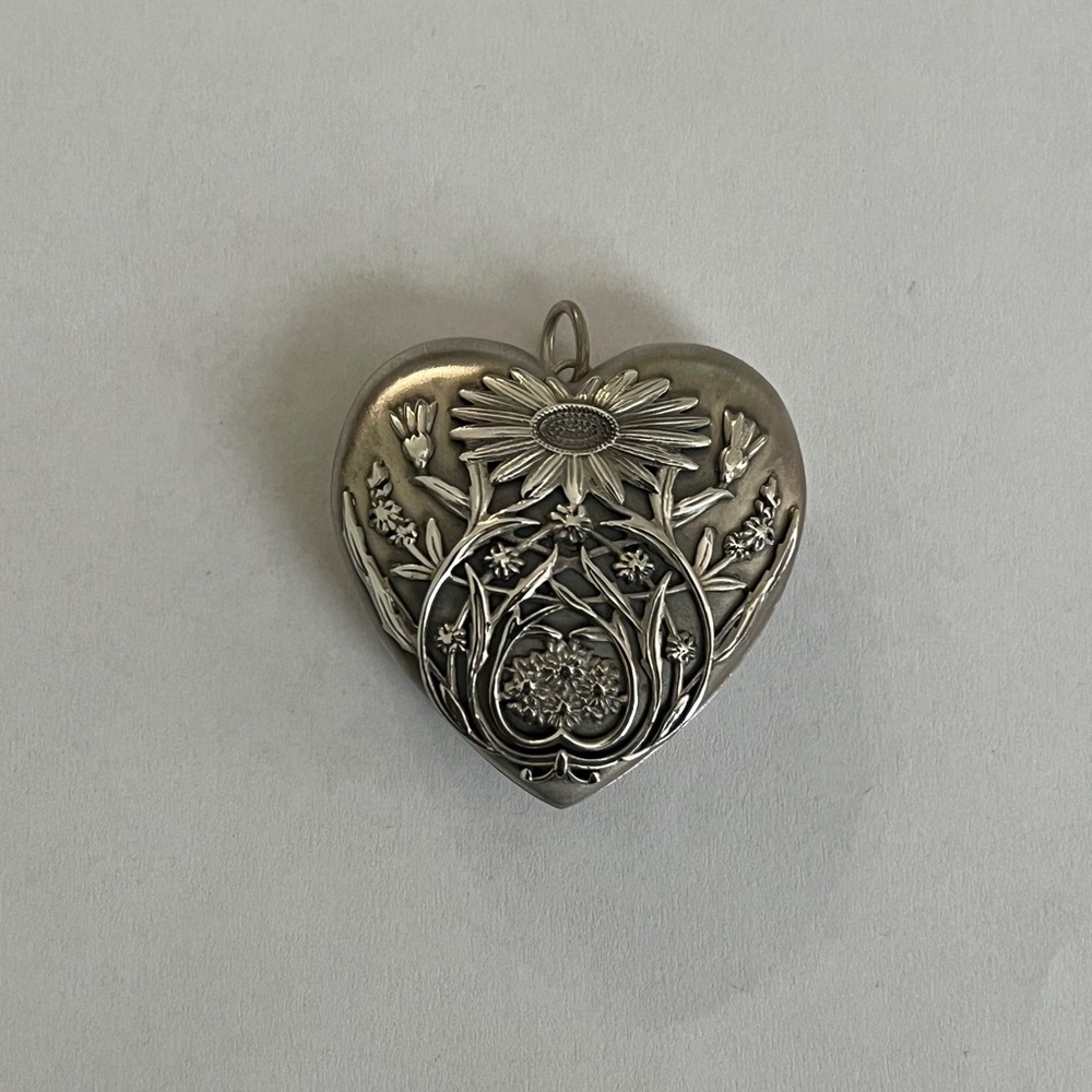 Silver Heart Locket with Floral Design